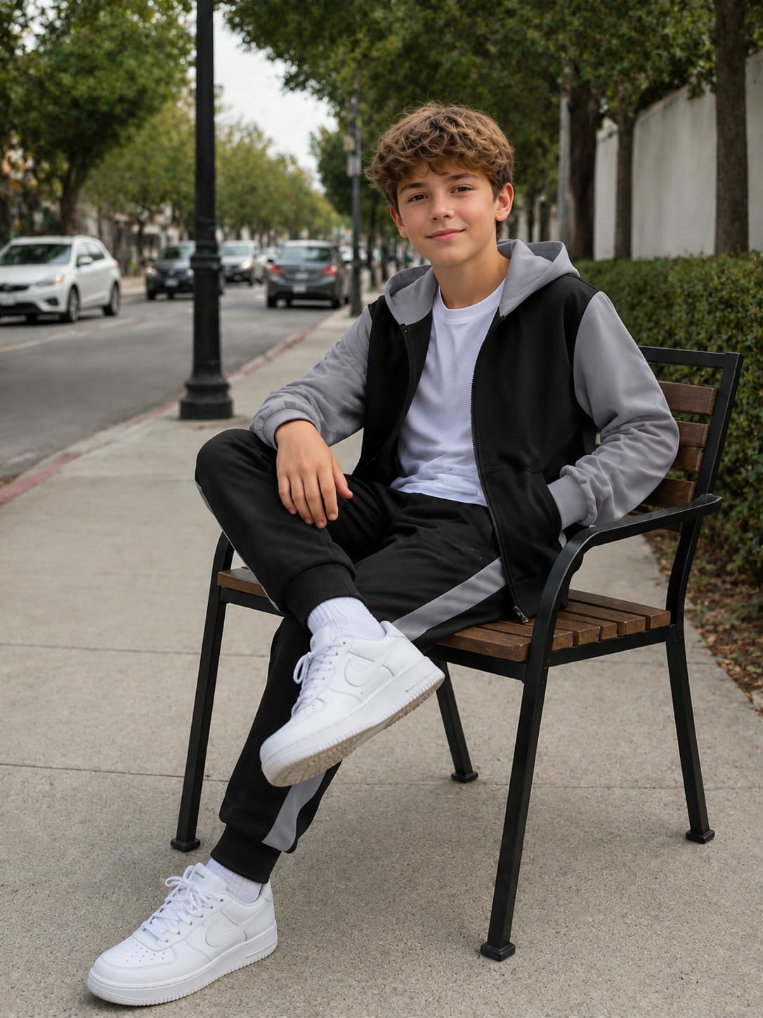 Yoxindax Teen Boys 2 Piece Outfit Color Block Tracksuit Full Zip Hoodie Casual Athletic Sweat Clothing Sets