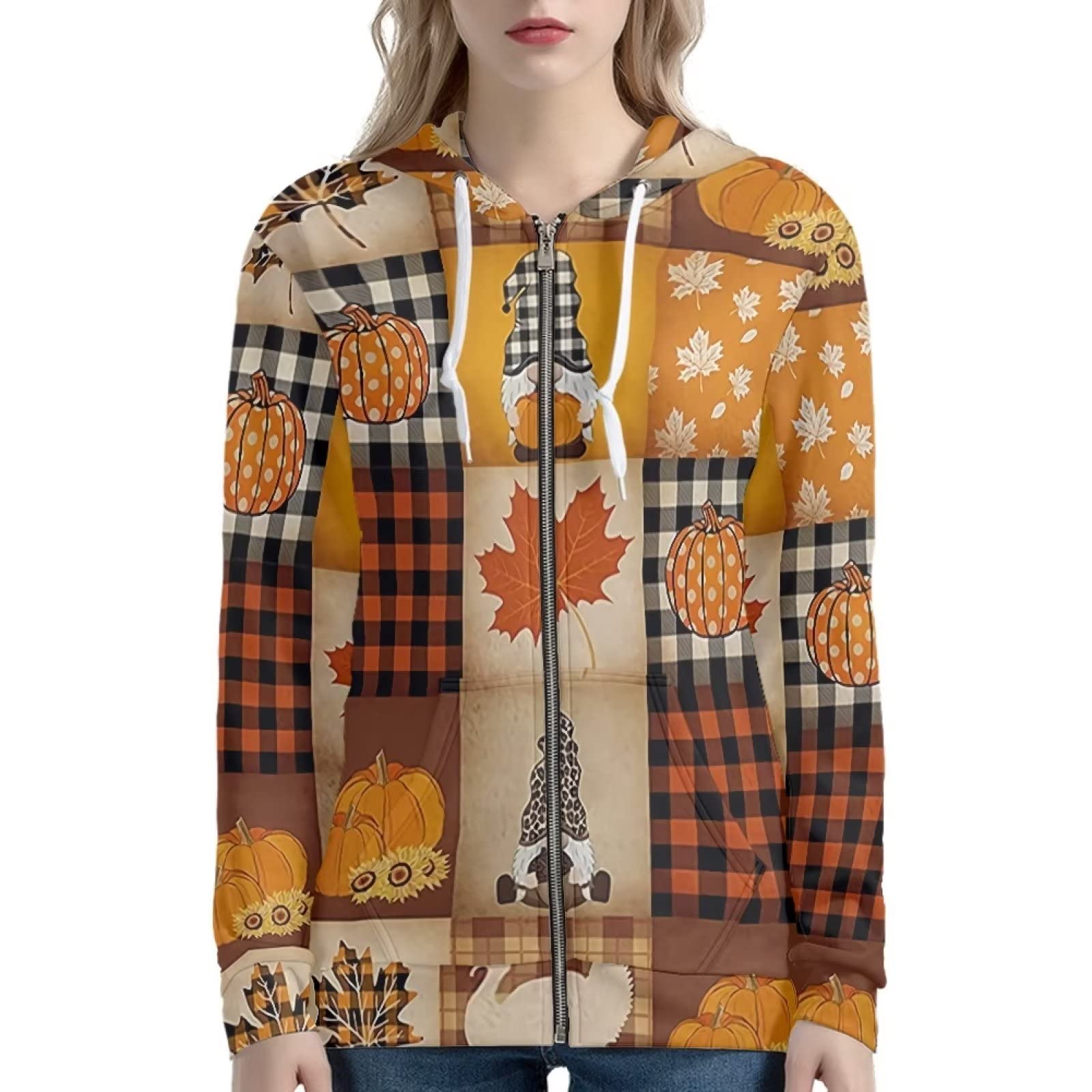 Binienty Carino Felpe con cappuccio Giacca Oversize Felpe Casual Coulisse Zip Up Felpa con cappuccio con tasca, Giorno del Ringraziamento, 5XL