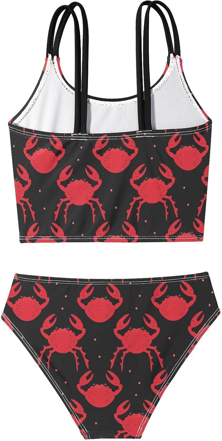 visesunny Girls Two Piece Swimsuits Red Crab Pattern Girl's Bikini Sets Bathing Suits for Girls Size 5-12Y