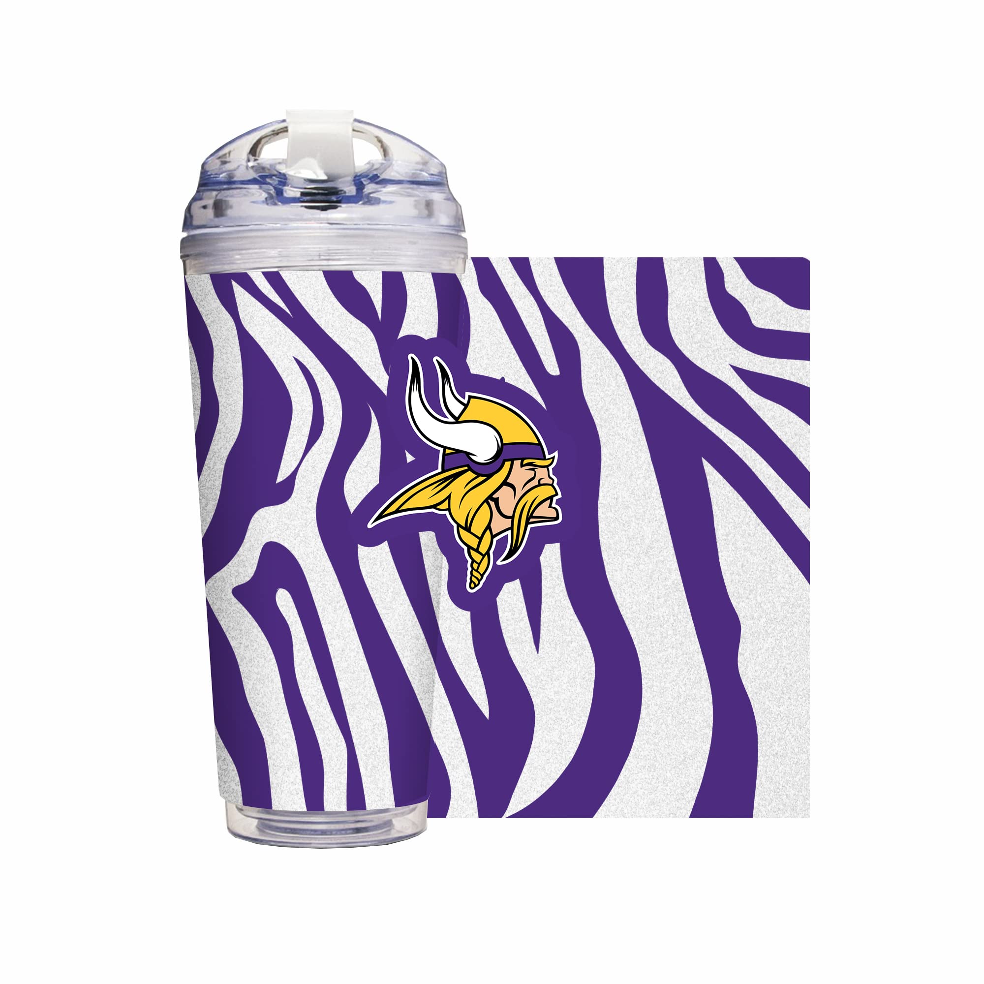 Rico Industries NFL Football Glitter 24oz Acrylic Glitter Tumbler with Hinged Lid, Officially Licensed Double Wall Tumbler with Straw