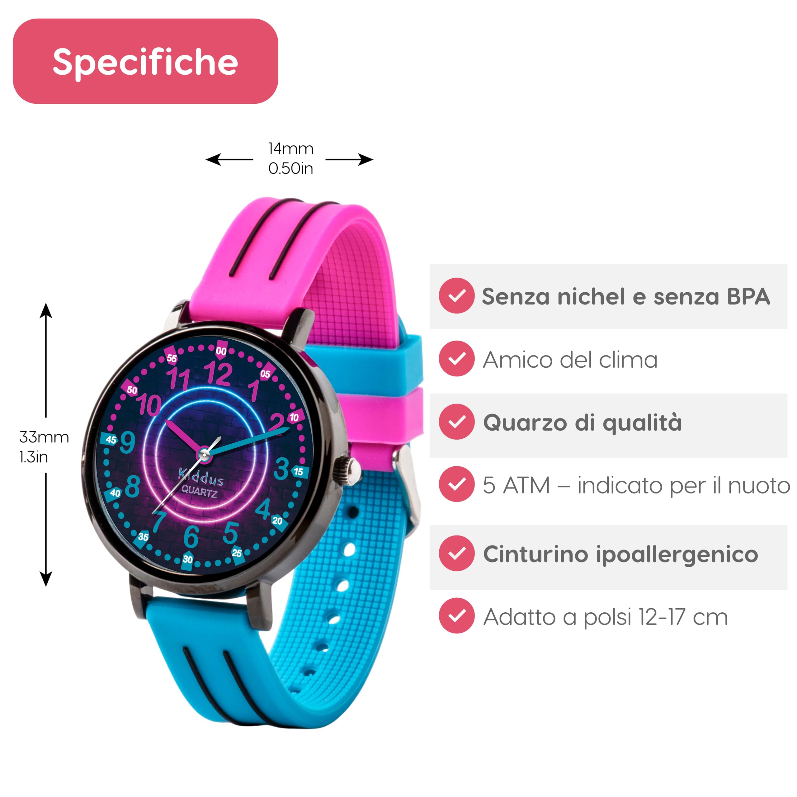 Kiddus Orologio Educativo per Bambini, Orologio da polso Analogico per Bambino e Bambina a partire da 5 Anni, Resistente all'acqua 5ATM, Primo Orologio per l'Infanzia, Regalo Bimbo Apprendimento