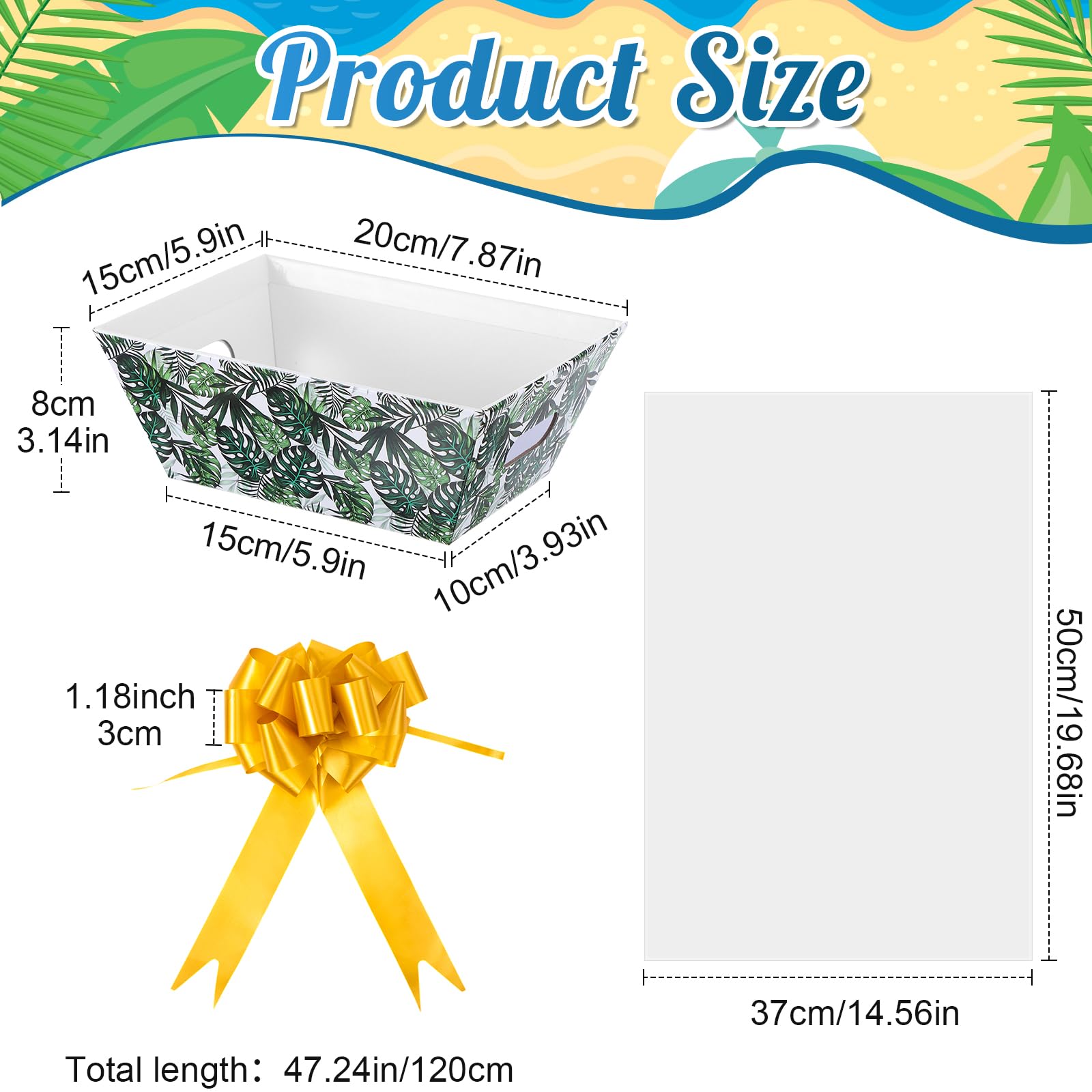 Canlierr 50 Stück leere Geschenkkörbe, inklusive 12 Stück 20,3 x 15,2 x 7,6 cm Geschenkkorb, leer zum Befüllen mit Griffen, 18 Schleifen und 20 transparente Plastiktüten für Hochzeit, Geburtstag,