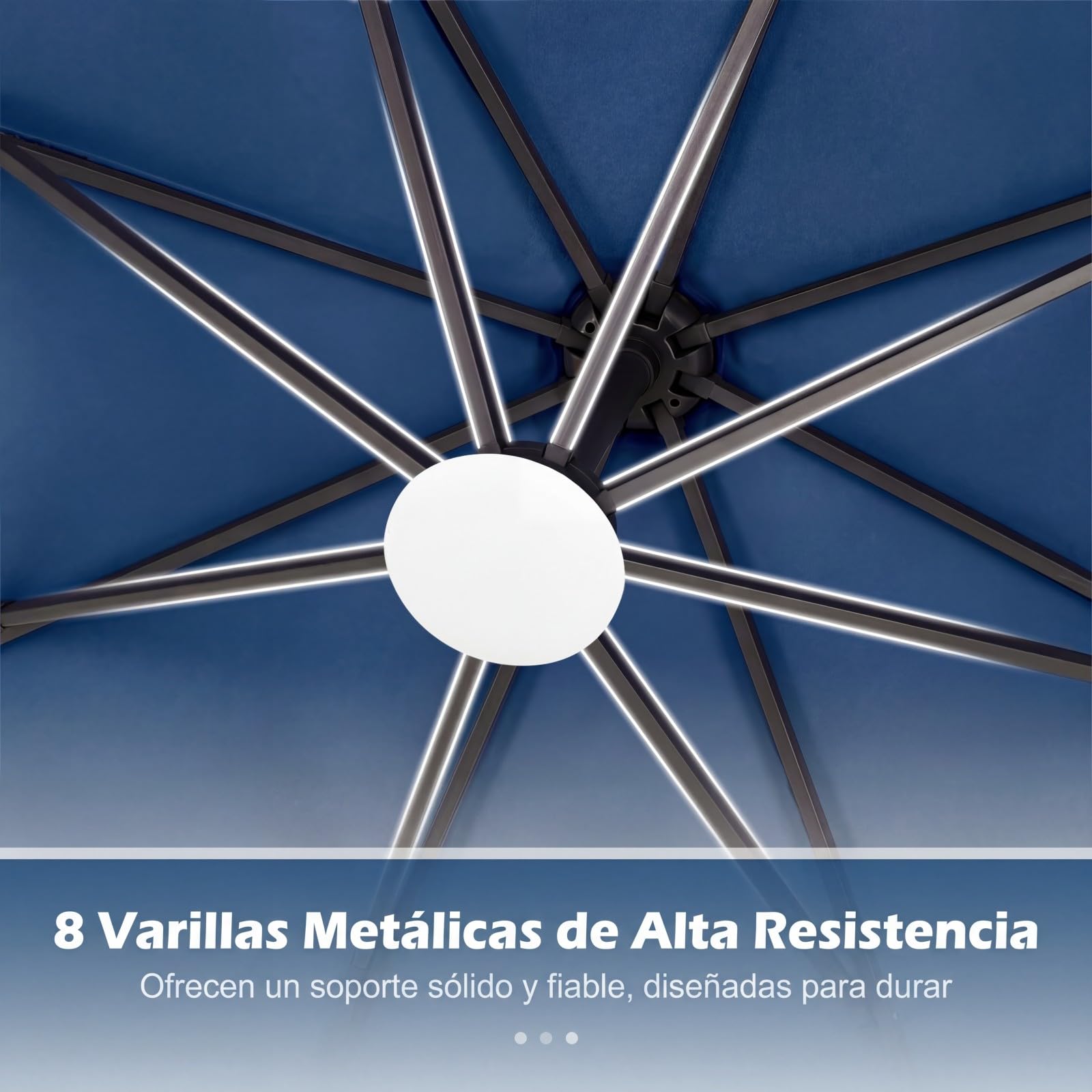 COSTWAY Sombrilla Terraza Exterior con Base, Parasol Excentrico con 32 Luces LED, Rotación de 360°, Manivela, Sacos de Arena, Sombrilla Jardín Grande para Patio Terraza (300 x 300 cm（con Luz）,Azul)