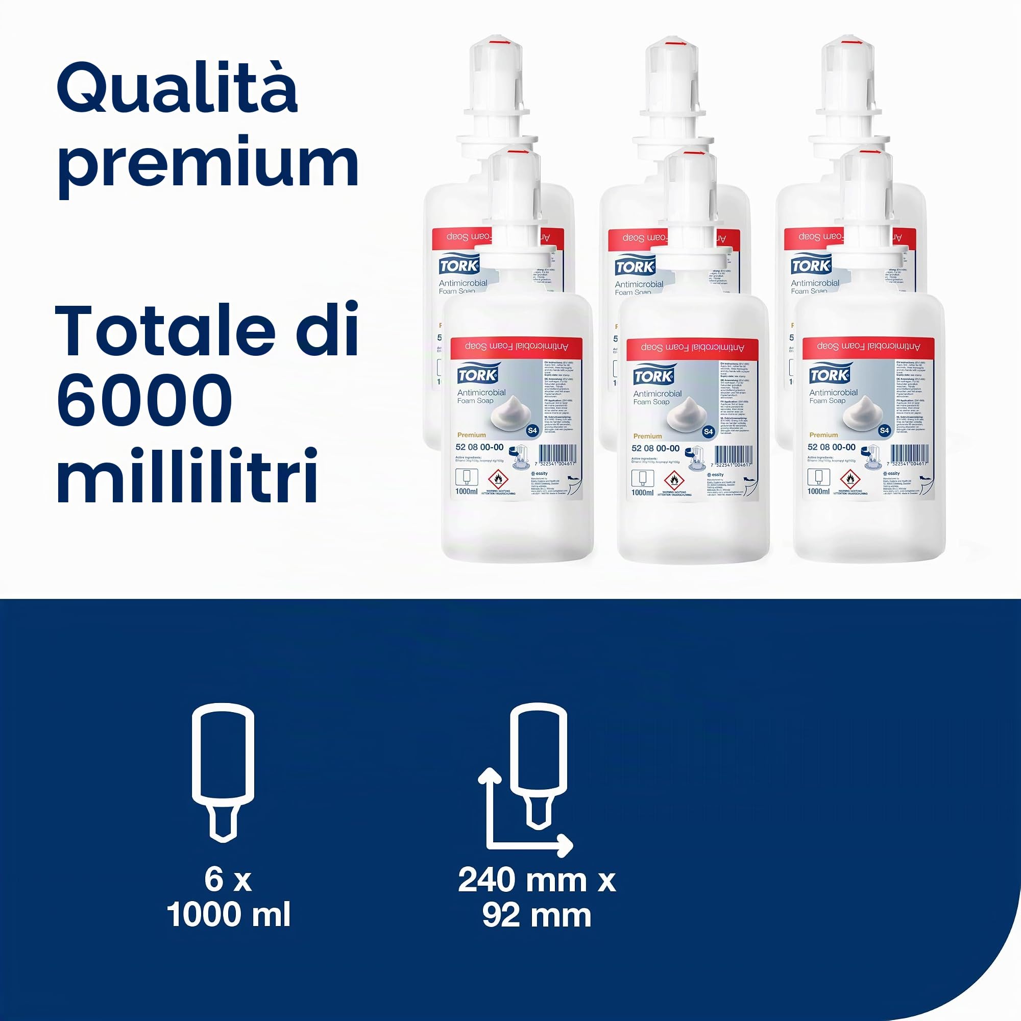 Tork Sapone a schiuma delicato S4, consumi ridotti, 6 flaconi da 1000 ml, 520501
