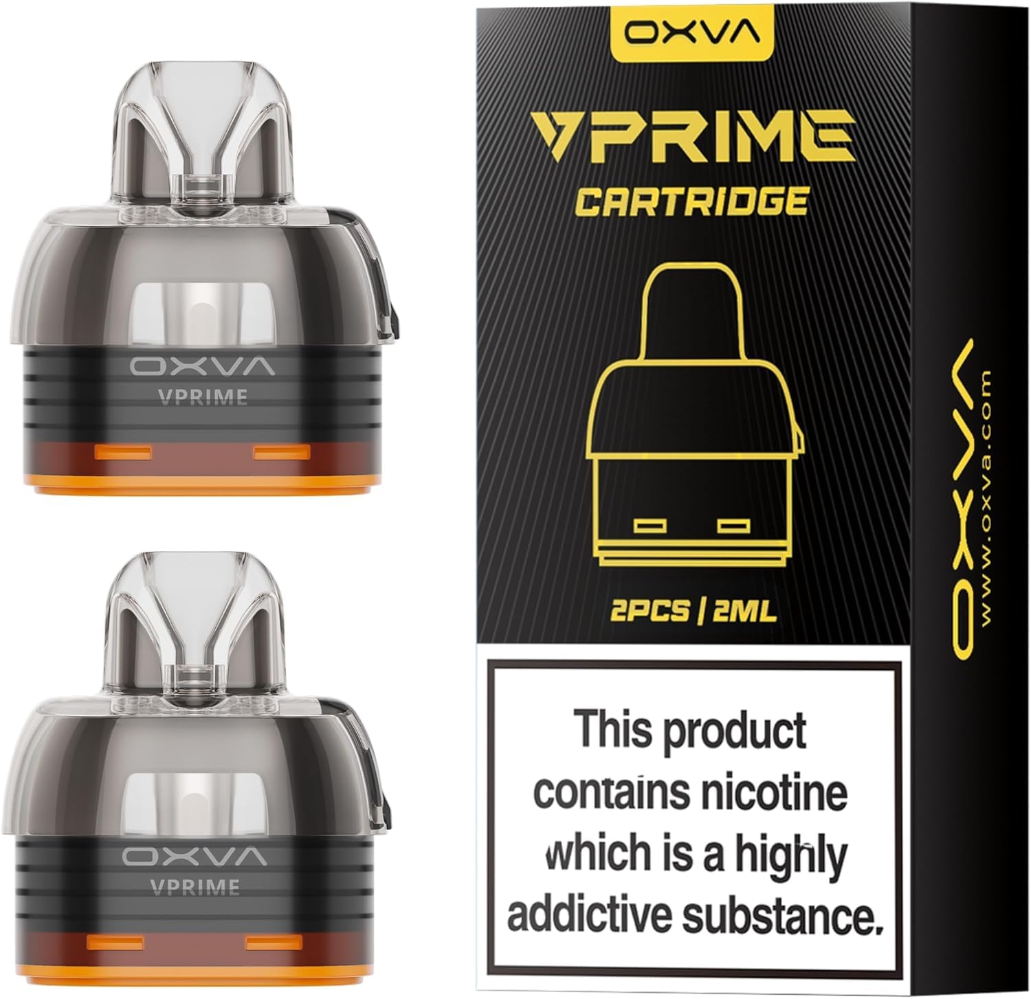 OXVA VPrime Replacement Pods, 2ml Refillable Pod, Built-in Mesh Coil, Top-Filling, MTL, RDTL and DTL Vaping, Pack of 2 Cartridges Compatible with OXVA VPrime Vape Kits (0.6Ω)