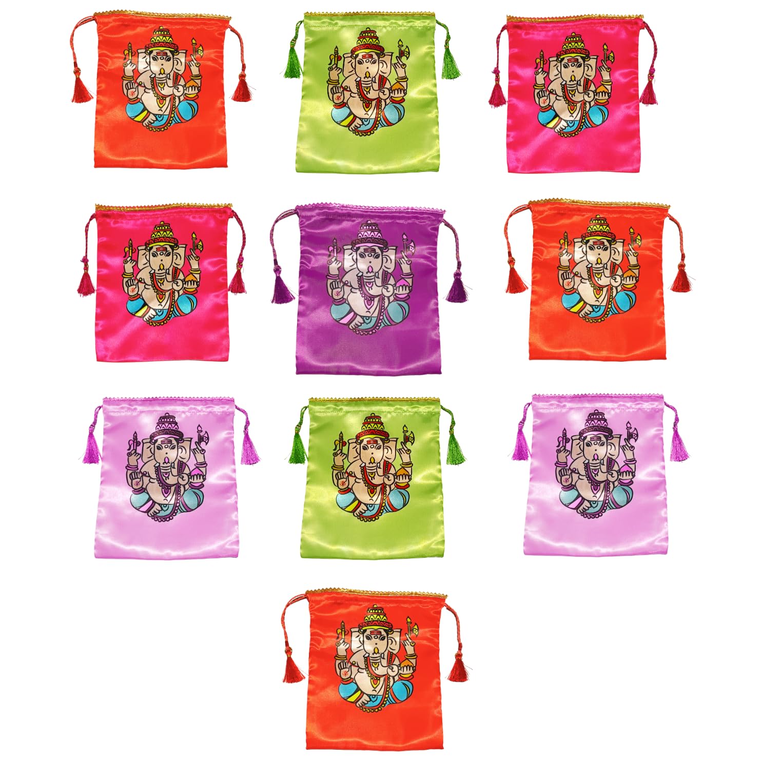 Pack of 10 Ganesh Design Fabric Potli Bags - Womens Silk Drawstring Closure Gift Pouches - For Return Gifting - Potli Bags for Thamboolam - Fabric Potli Batwa Bag Bridal Purse (Multi-Color) (B0DF5HT16T) Amazon Price History, Amazon Price Tracker