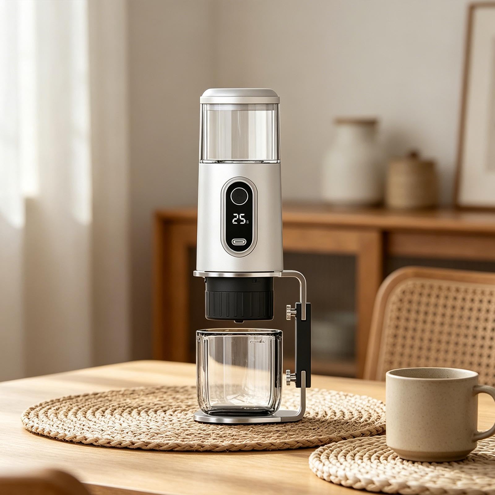 Cafetera Espresso Eléctrica Portátil, Mini Cafetera Compacta, Recargable E Inalámbrica, Ideal para Viajes, con Bomba de 19 Apta para Camping, O, Blanco, Individual