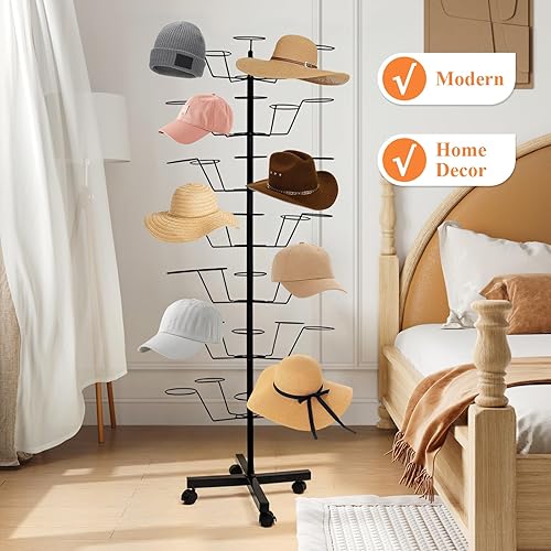 Miniatura 3 de uyoyous Perchero independiente de 7 niveles para proveedores y hogar, soporte giratorio de 360 con ruedas, capacidad para más de 35 tapas, marco de