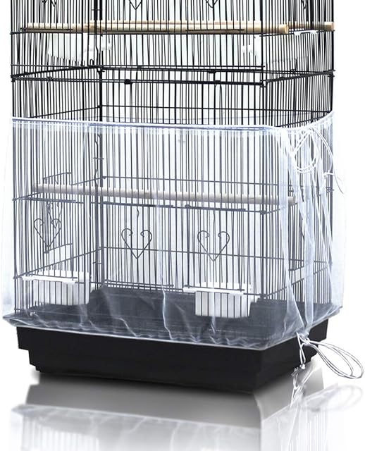 ASOCEA Universal Birdcage Cover Seed Catcher Nylon Mesh Parrot Cage Skirt- White (Not Include Birdcage)