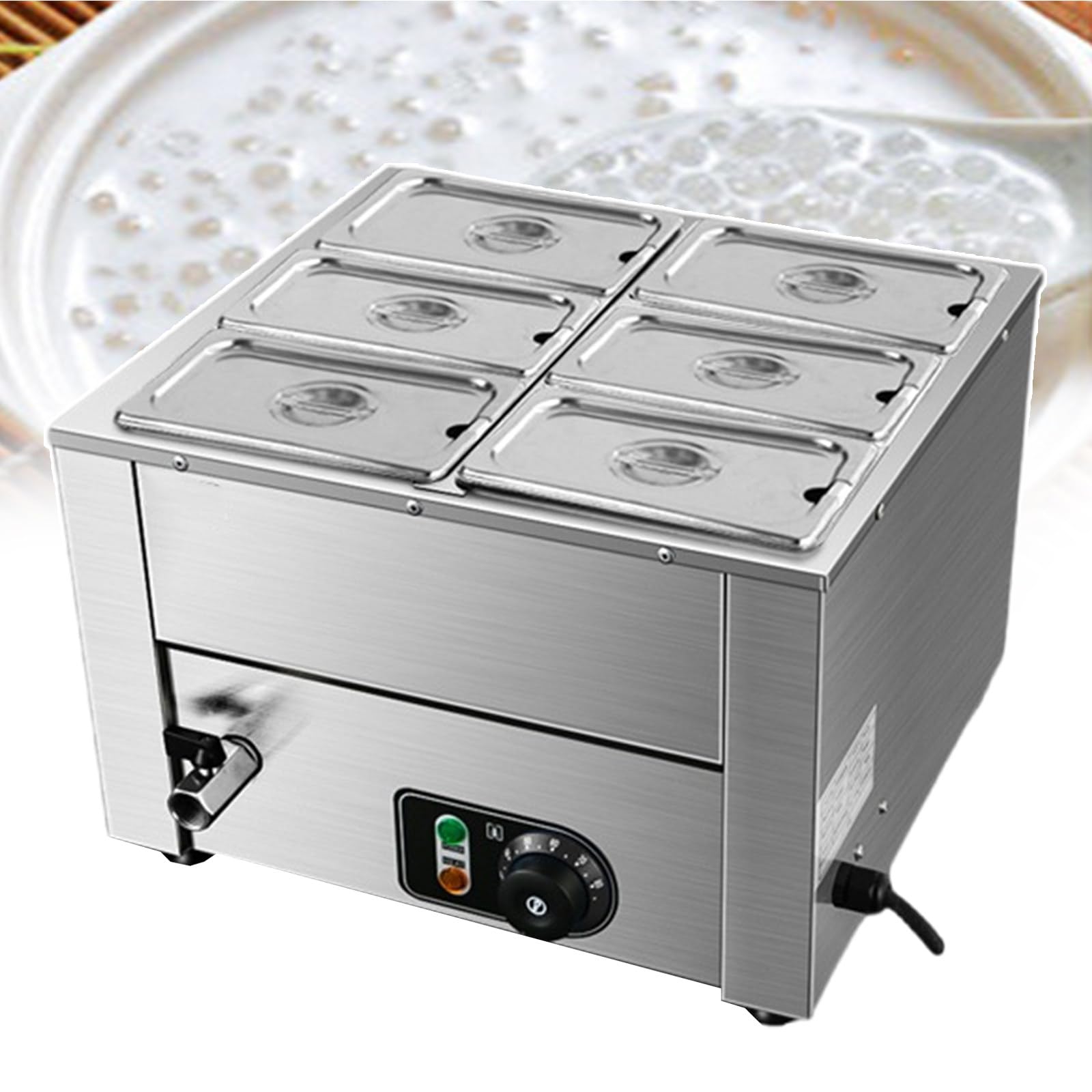 AYCDL Food Warmers for Commercial, 800W Stainless Steel Steam Table Portable Steam Table Food Warmers for Melting and Heating, Large Gatherings, Parties,6lids,6lids
