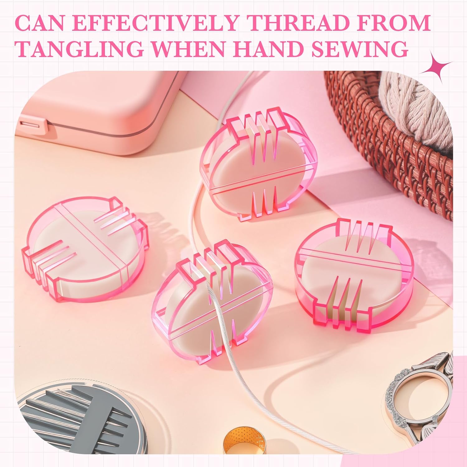 Maitys 4 Pcs Thread Wax Thread Conditioner Beeswax for Hand Sewing Embroidery Beeswax Floss Conditioner for Quilting Sewing Strengthening Line Embroidery Wax (White,Pink Case)