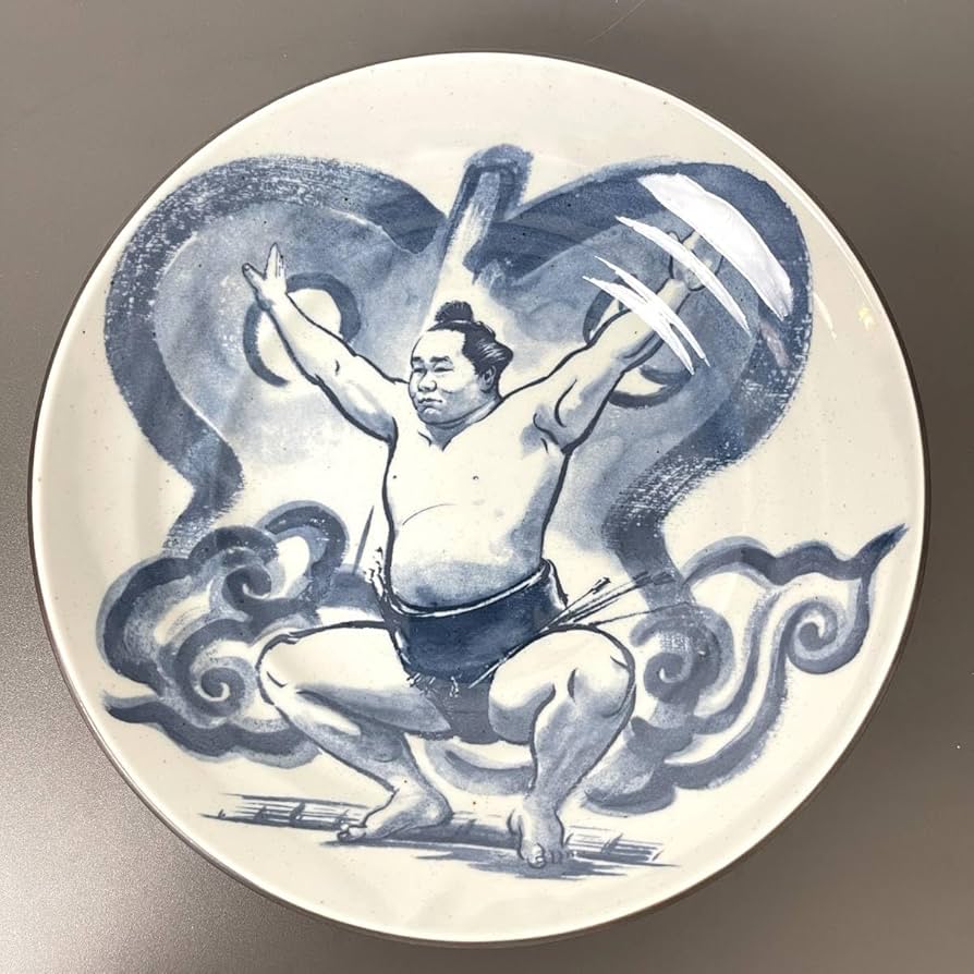 Amazon.co.jp: 大相撲 染付 大皿 櫓太鼓 盛皿 大鉢 横綱 ちゃんこ鍋