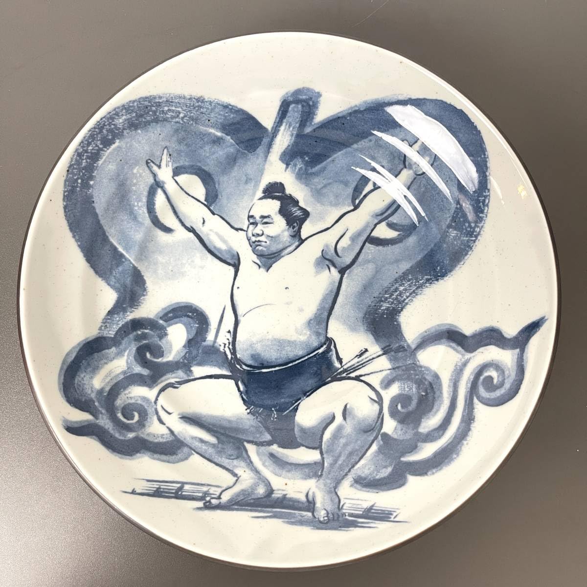 Amazon.co.jp: 大相撲 染付 大皿 櫓太鼓 盛皿 大鉢 横綱 ちゃんこ鍋