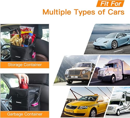 Miniatura 3 de Saniwise - Cubo de basura con tapa y bolsillos de almacenamiento para automóvil puedes colgarla es impermeable y plegable es un organizador para