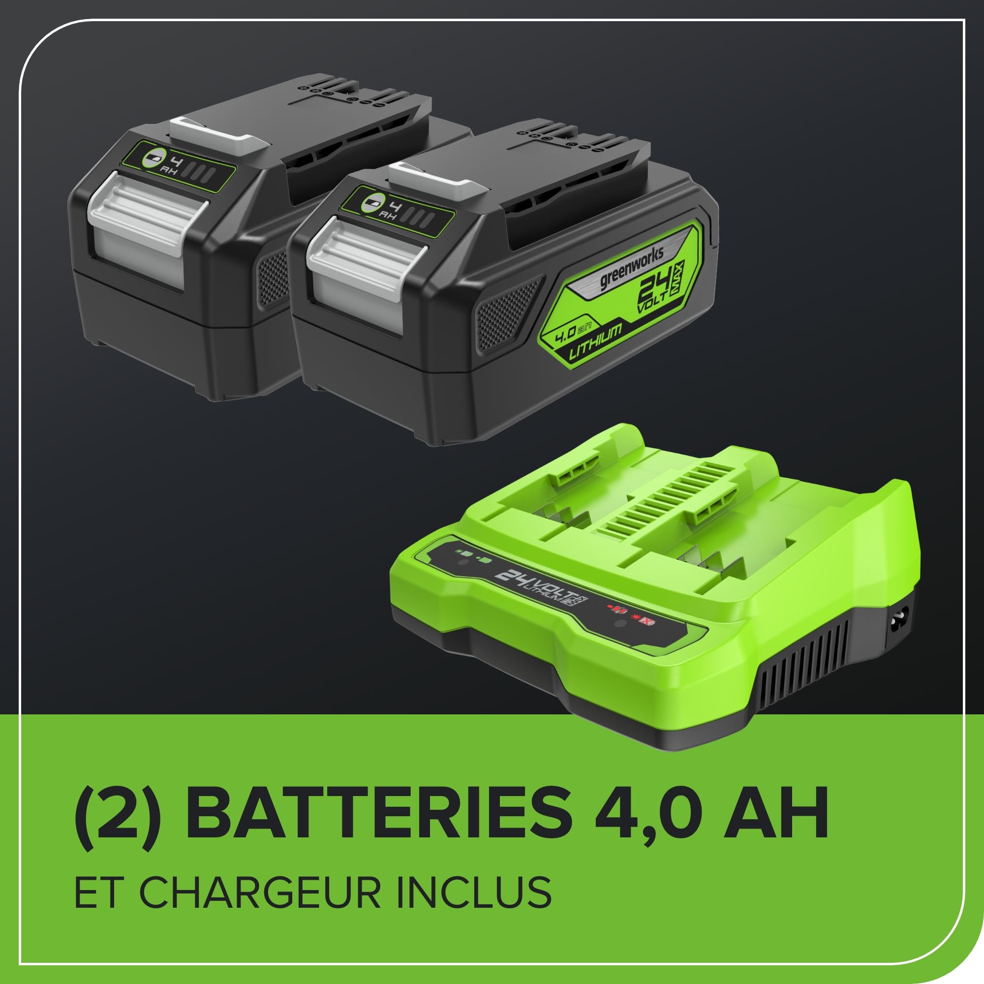 Greenworks 48V (24V x 2) Tondeuse à Gazon Sans Fil Autopropulsée, Largeur de Coupe 46cm, Sac 55L, 2x24V 4Ah, Chargeur Double