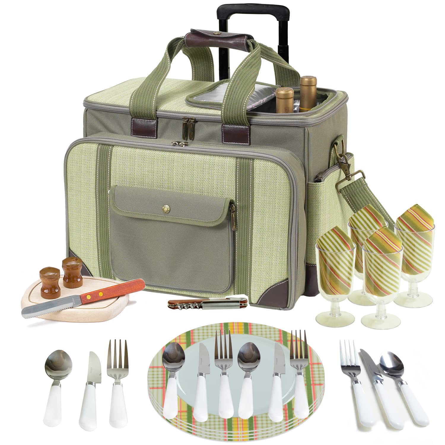 Picnic at Ascot- Original Insulated Picnic Cooler on Wheels with Service for 4- Designed & Assembled in the USA