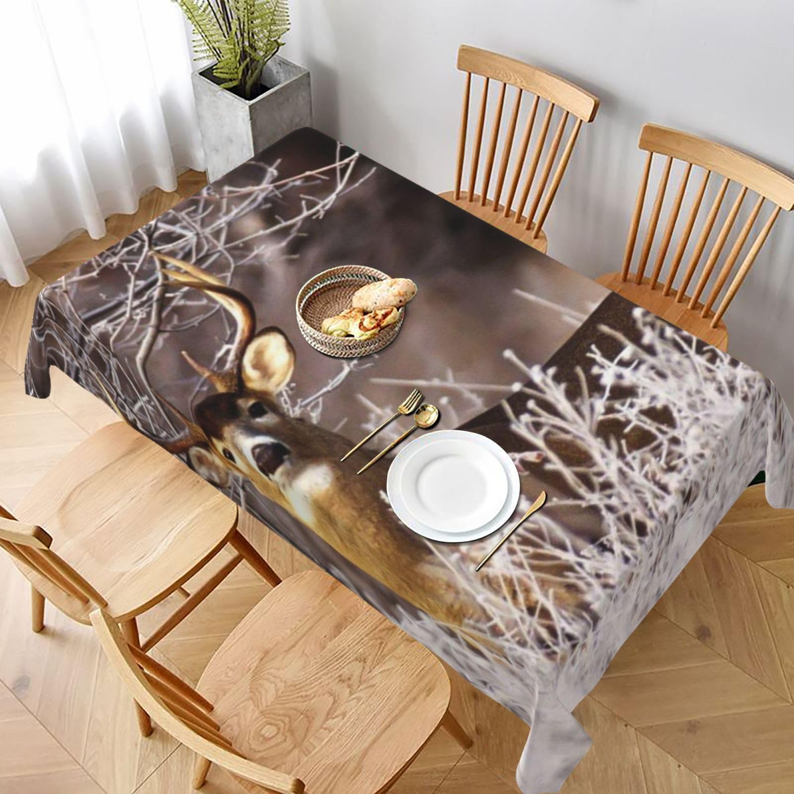 BNVSADC Free Whitetail Deer Printed Rectangle Tablecloth 228x152 CM, Water Resistant Polyester Table Cloth Decorative Fabric Table Covers for Kitchen Dining Table Parties Camping