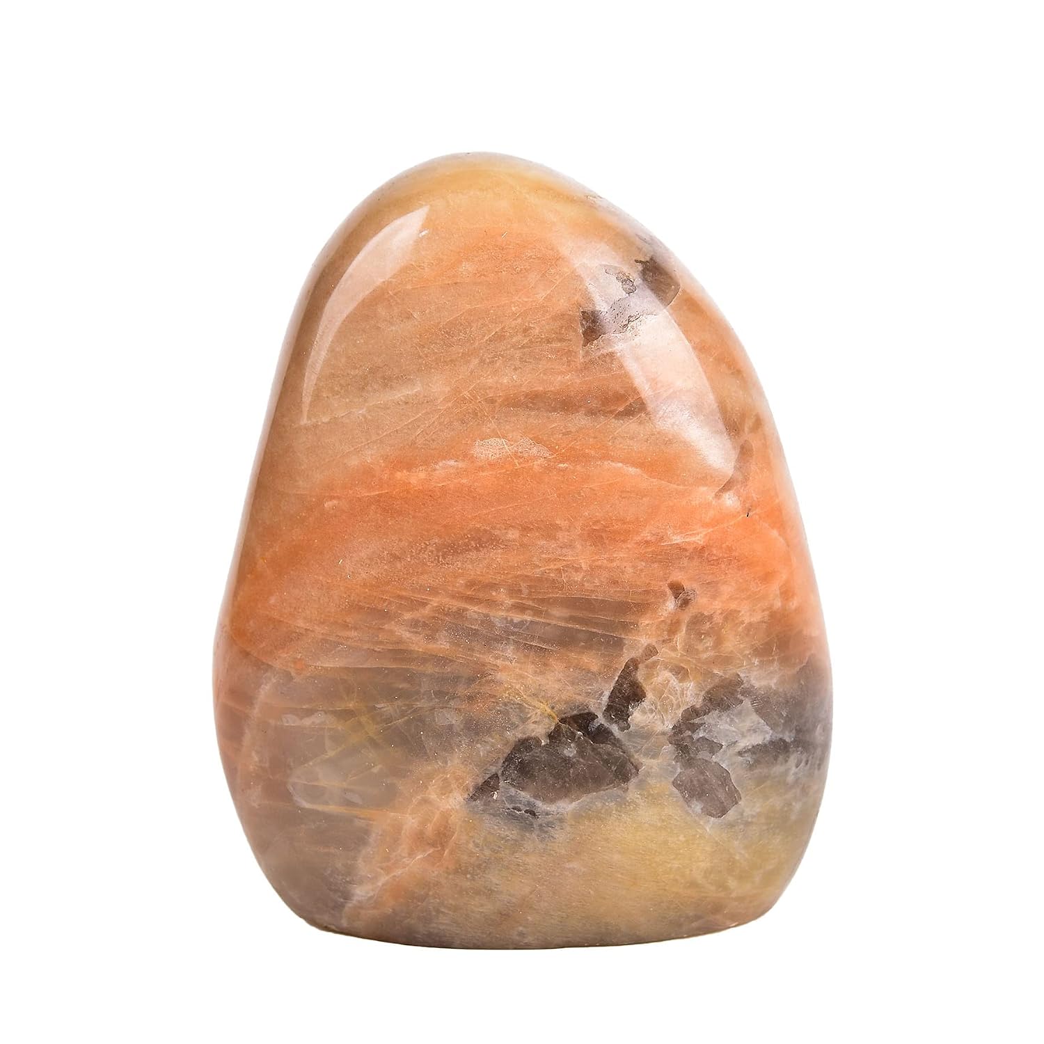 Peach Moonstone Ornament Polished Crystal Tower Slab Orange Healing Reiki Home Decor, Single Irregular 1~1.4 LBS,Student Mineral Specimen