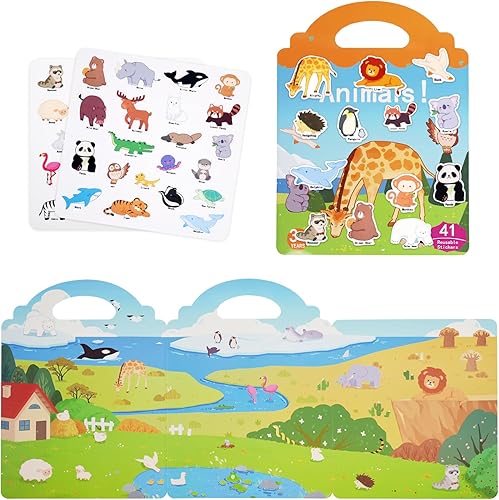 Miniatura 7 de JOFREY at School - Libro de calcomanías reutilizable, calcomanías de gelatina para niños, 50 calcomanías, libro silencioso y ocupado actividades de