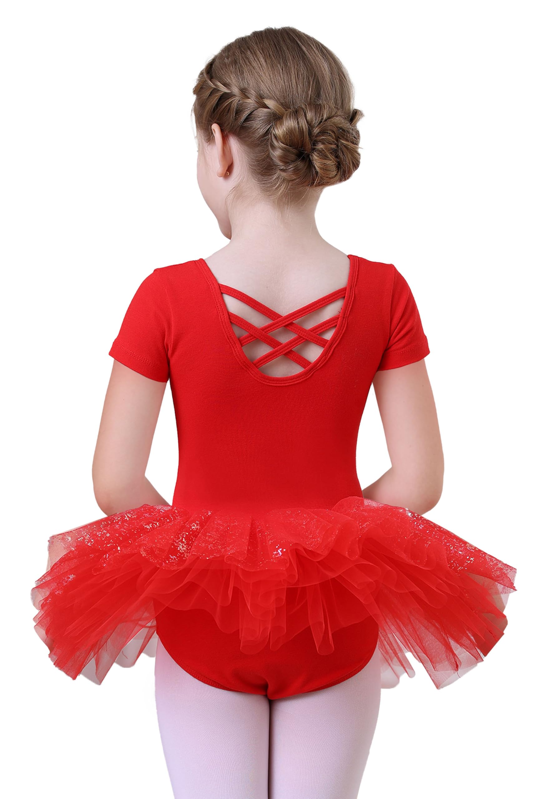 MdnMd Fly Short Sleeve Lace Dance Ballet Tutu Leotard Ballerina Outfit for Toddler Girls