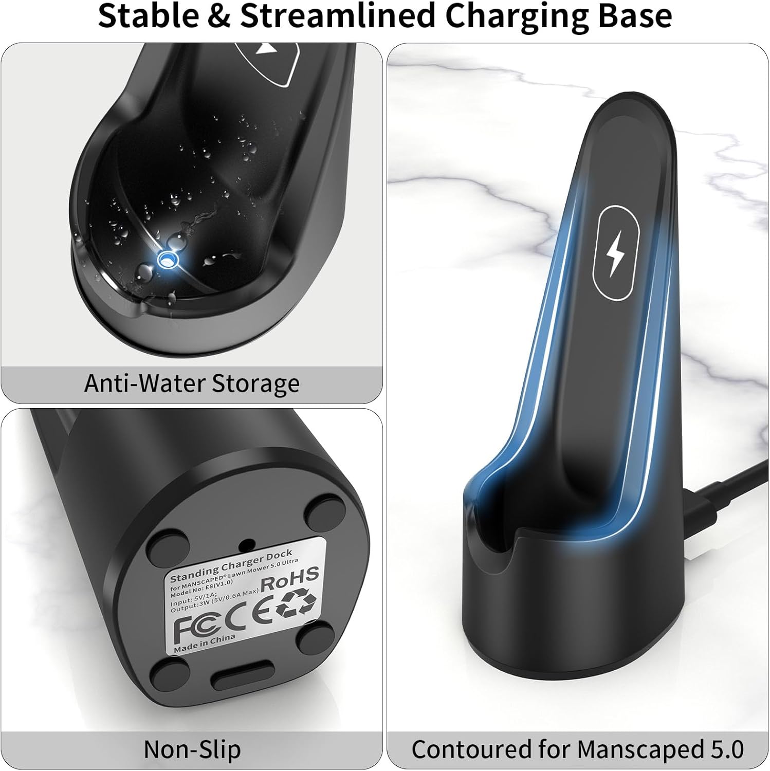 Charging Dock Replacement for MANSCAPED Lawn Mower 5.0 Ultra | Vertical Standing Charger for Manscape Trimmer with AC Adapter, Manscaped Charger Holder - Gadgets Gifts for Men (T Black)