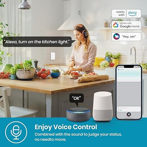 Miniatura 4 de Interruptor de luz inteligente de 2 bandas, interruptor de un solo polo 2024, nuevo modelo 10A, funciona con Siri, Alexa y Google Home, control de
