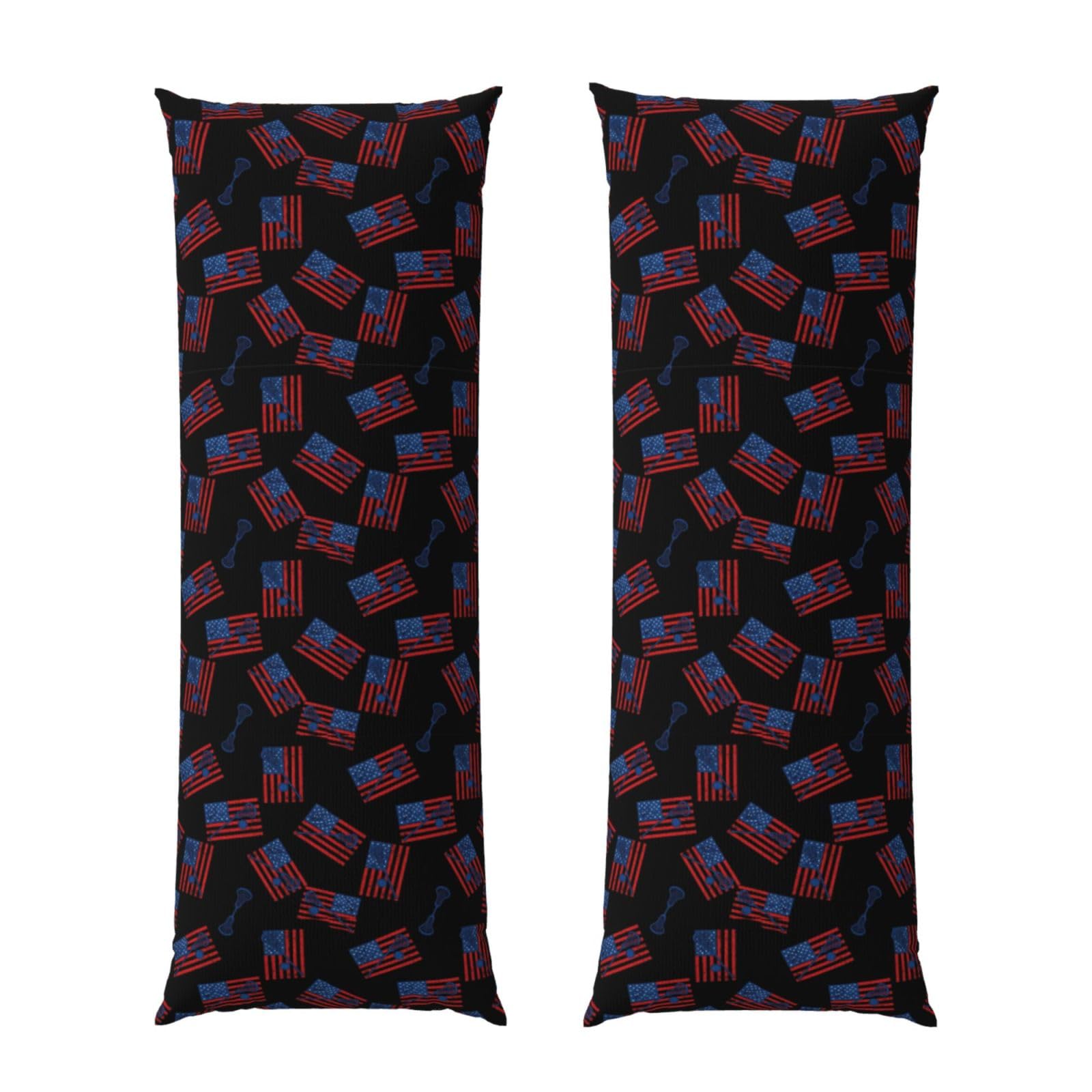 Body Pillow Case 20x60 Inch, Lacrosse Sticks Ball USA American Flag Black, Zippered Cozy Pillow Cover, Softffy Fabric, Comfortable Protector for Bedroom Couch Sofa