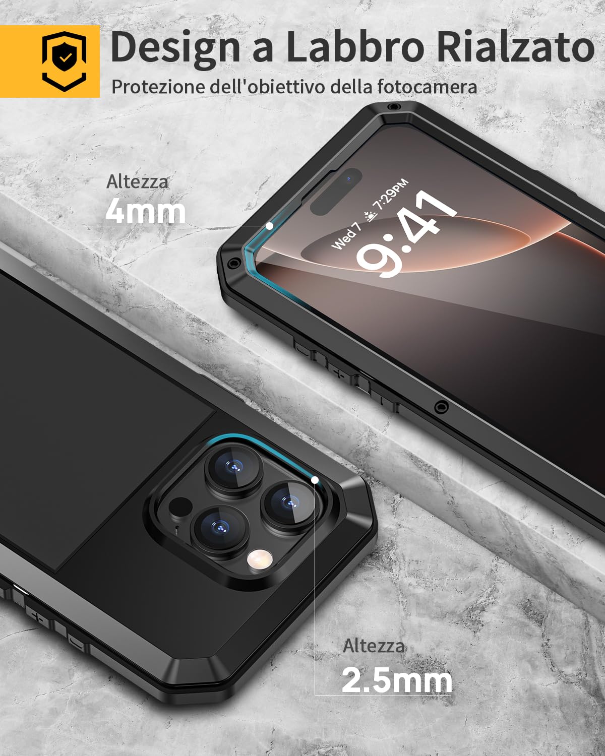 Lanhiem Cover Per iPhone 16 Pro Max Robusto Antiurto, Metallo Custodia Antigraffio Antipolvere Resistente Rugged 360 Gradi Militare Protezione con Integrata 9H Vetro Schermo per iPhone 16 ProMax,Blu