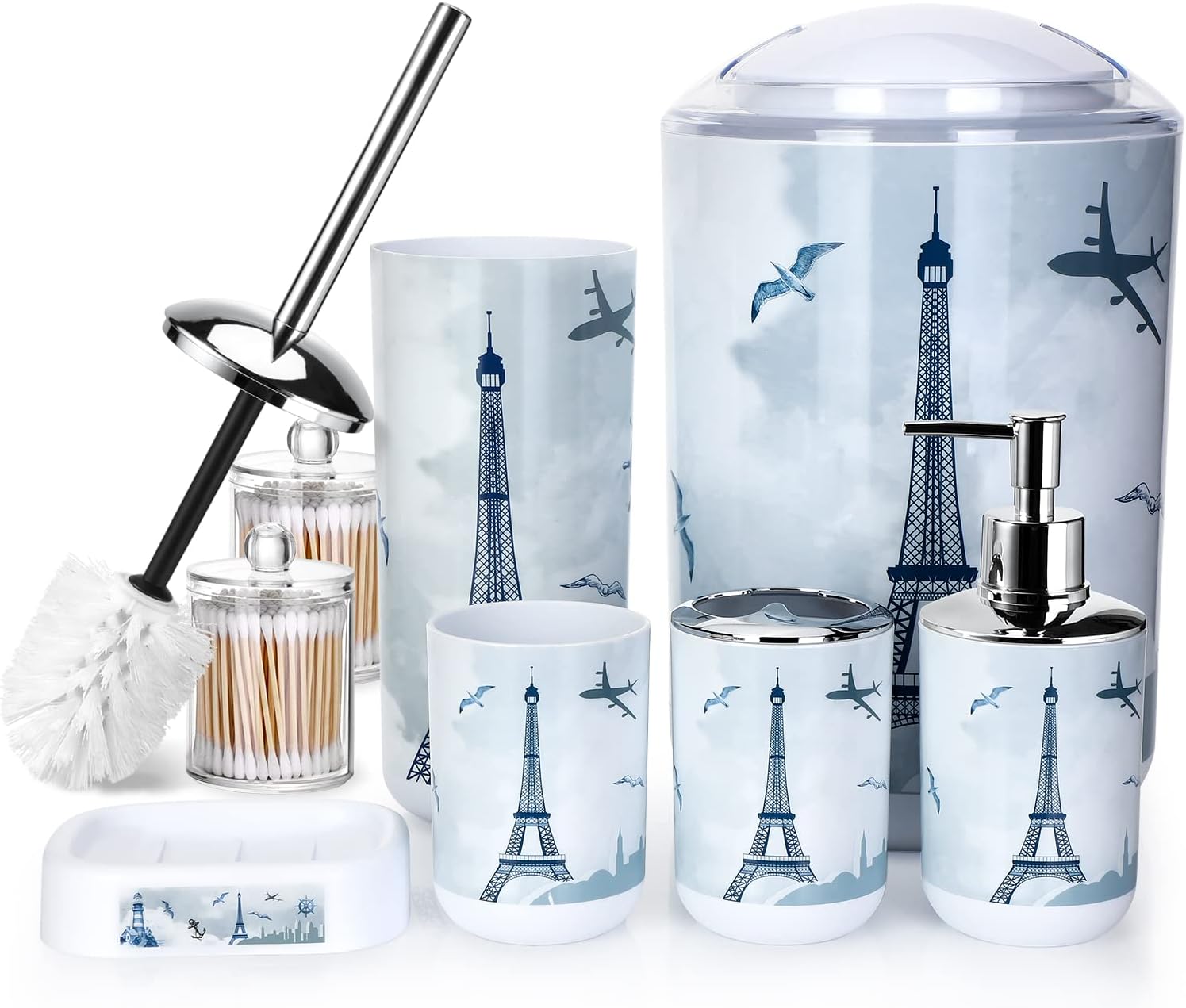 OTOSTAR 8 Pcs Plastic Bathroom Accessory Set Lighthouse