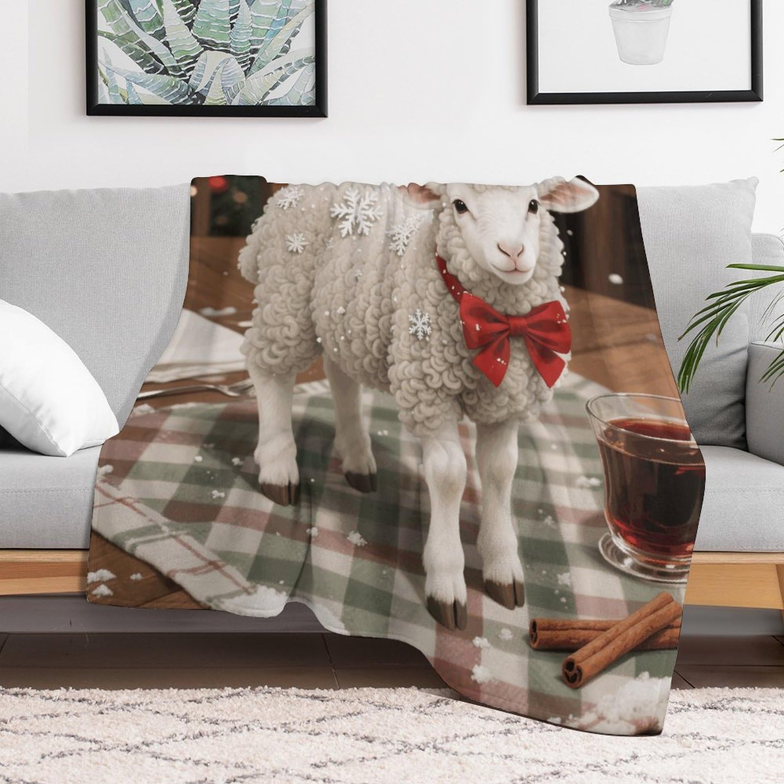 Custom Christmas Sheep Blanket Lightweight Flannel Fleece Throw for Couch Sofa Bed Luxury Soft Cozy Plush Lap Bedtime Blanket for All Seasons Bedroom Home Decor Gifts 40x50