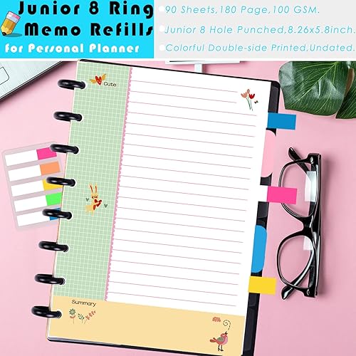 Miniatura 6 de Rancco Junior Cornell - Papel para cuaderno, 180 páginas, 8 anillas, insertos de papel de disco de media letra perforados con pestañas de índice,
