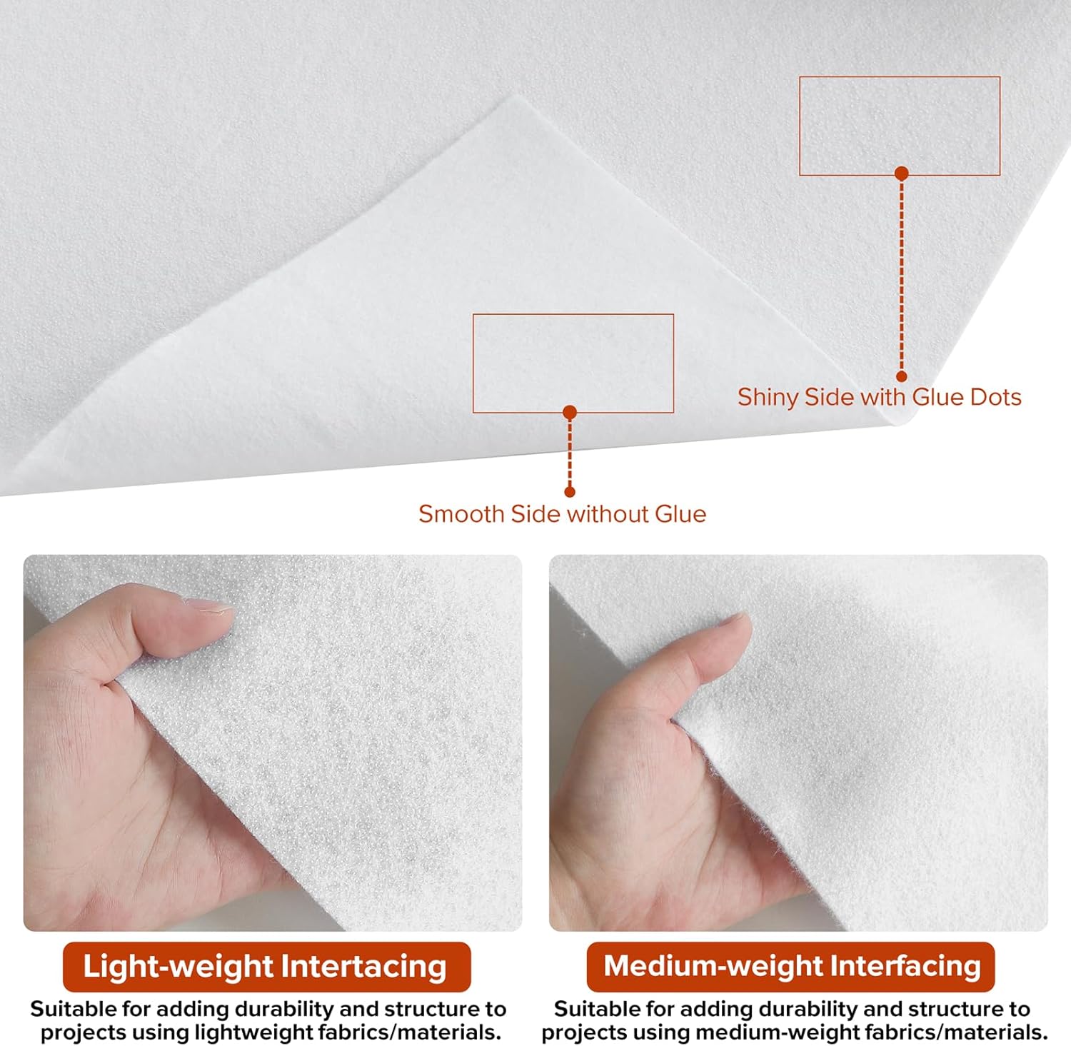 ZOMONETI 17.5in × 10yd Iron On Fusible Fleece Interfacing, Medium Weight White Single-Sided Fabric Batting for DIY Craft Supplies, Quilting, Sewing, Home Decor