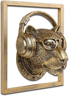 JJALIGHTS Leopard Head Resin Wall Sculpture - Vintage Imitation Copper Wall Art Hanging Decor for Living Room, Bedroom, Office