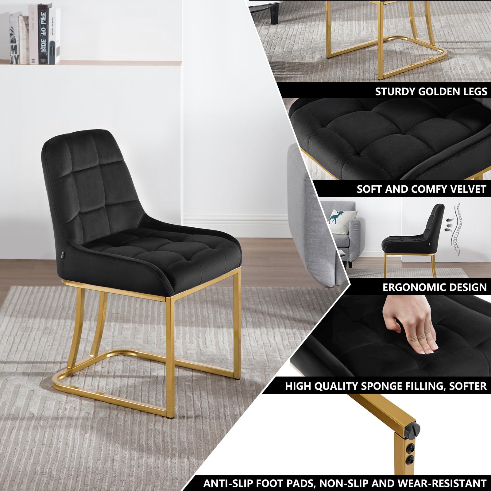 2 Sedie Da Pranzo Moderne In Velluto Con Gambe Dorate - Sedie Imbottite Senza Braccioli Per Cucina O Sala - Foto 10