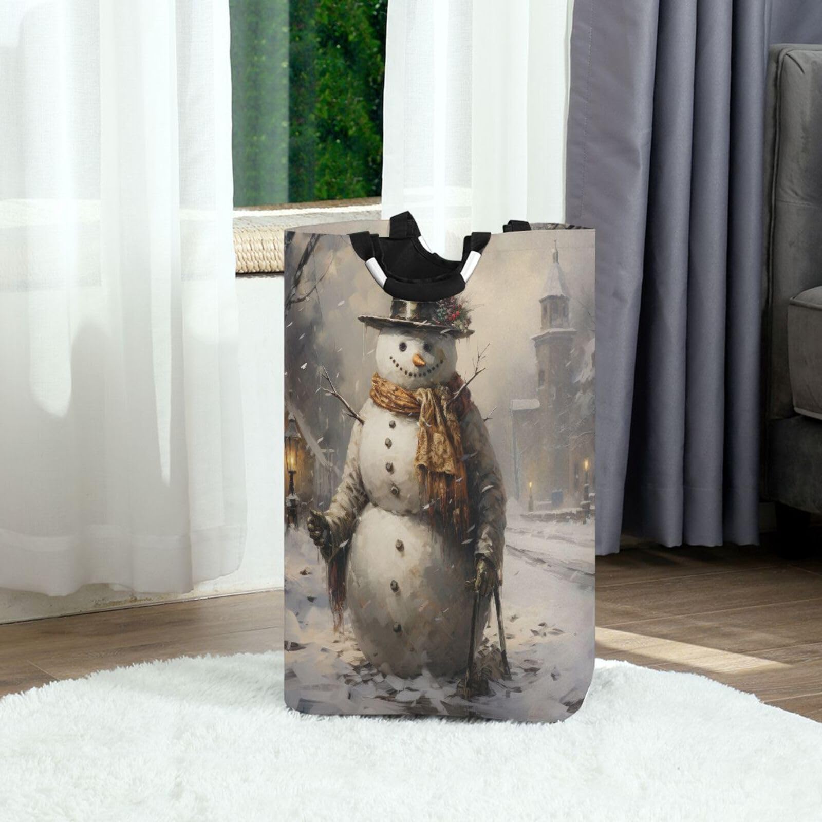 Jihqo Laundry Hamper Basket Christmas Snowman Collapsible Nursery Storage Bin Waterproof Clothing Baskets for Home Bedroom Bathroom Washing Room