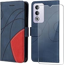 Case for OPPO A80 5G with 1 Piece Tempered Glass, PU Leather Wallet Case Multifunction Flip Case, [Magnetic Closure] [Card Slot] [Stand Function]-Blue