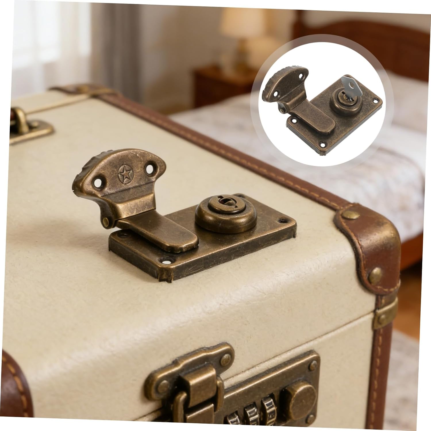 6pcs Retro Iron Suitcase Locks with Left and Right Hasp, Antique Bronze Metal Luggage Lock Set for Wooden Case, Small Toolbox, and Travel Accessories
