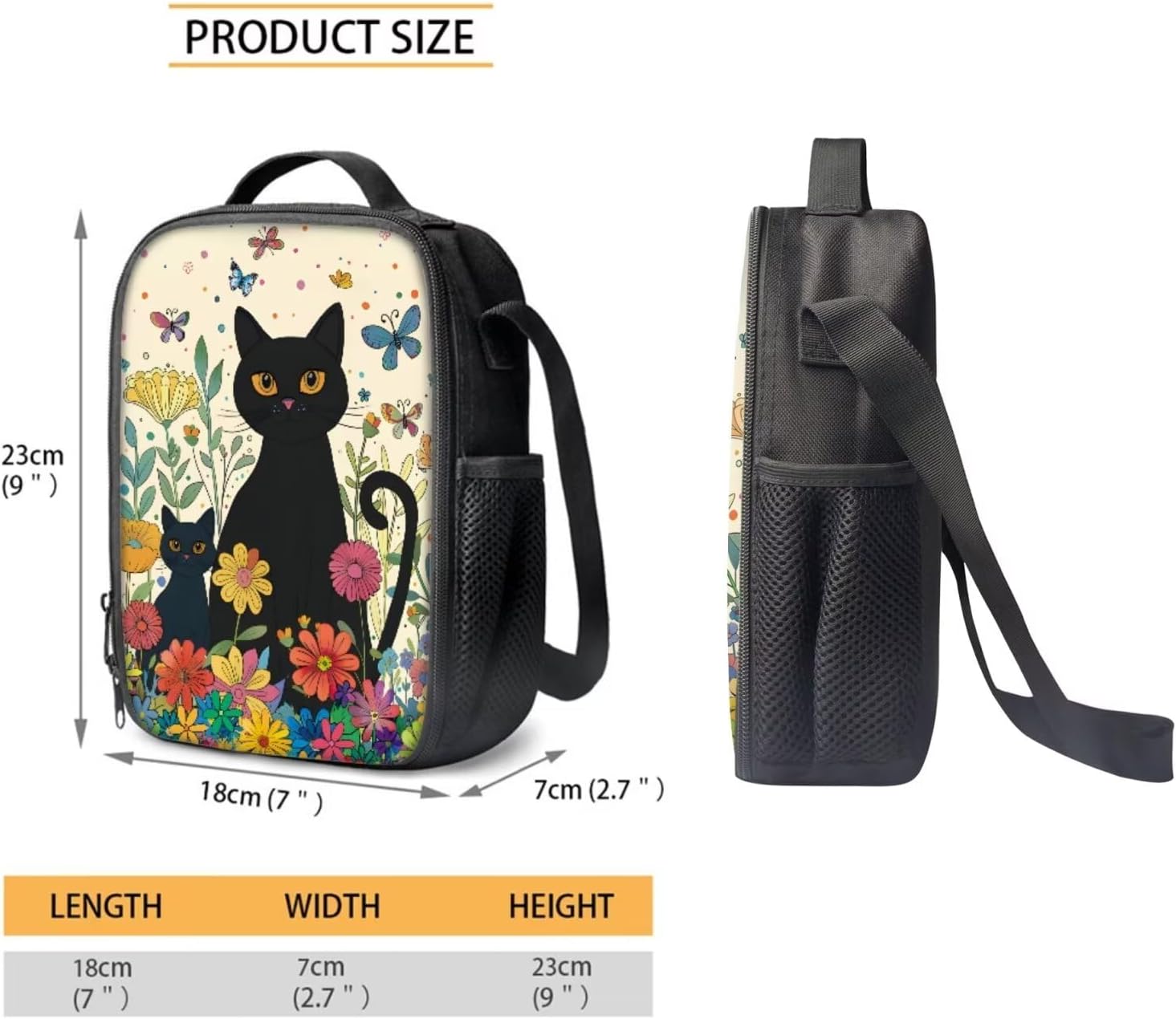 Black Cat Backpack for Girls School Middle School Backpack with Lunch Box Pencil Case Water Bottle Sleeve 4 in 1 Kids Backpack Set Bookbags for 6th Grade Girls