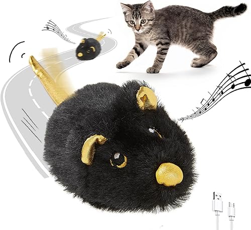 Miniatura 7 de Cat Toys - Ratón móvil recargable chirriante con cola mágica dinámica, mouse de juego automático interactivo para gatos de interior, juguete Sienna