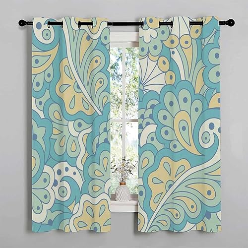 Miniatura 2 de Cortinas para Cocina Retro Floral Graffiti Grommet Short Doorway Curtains Boho Drapes 55Inch Width by 72Inch Length,2 Panels