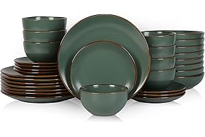 Rustic Dinnerware Sets for 8: Stone Lain Brasa 32-Piece Stoneware Dinner Set in Green