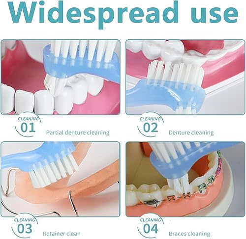 Miniatura 5 de Cepillo de dientes pequeño para dentaduras postizas, cerdas multicapas, mango de goma ergonómico para limpieza de dientes falsos