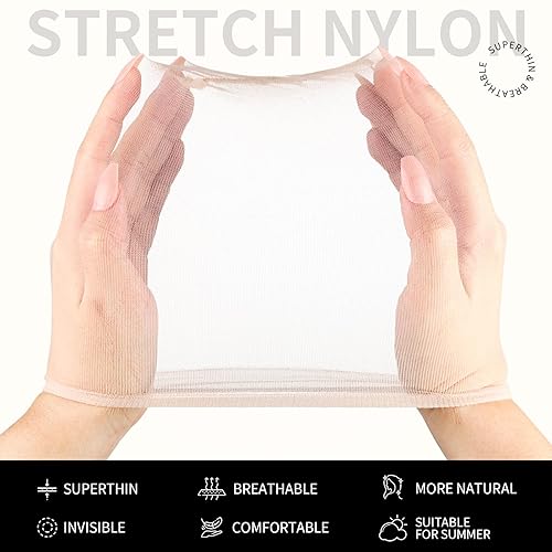 Miniatura 3 de Fandamei Gorras de peluca de nailon HD ultrafinas, 4 unidades, súper finas, color nude, gorra de peluca de nailon para mujer, elásticas, gorras de