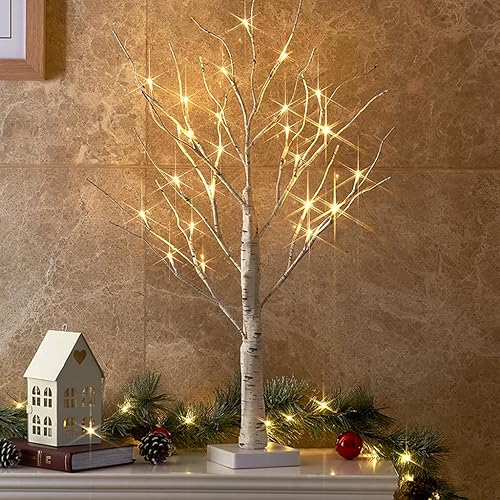Miniatura 8 de Vanthylit Árbol de abedul blanco, luces LED de mesa para árbol de Navidad, funciona con pilas, decoración de árbol de Navidad para el hogar,