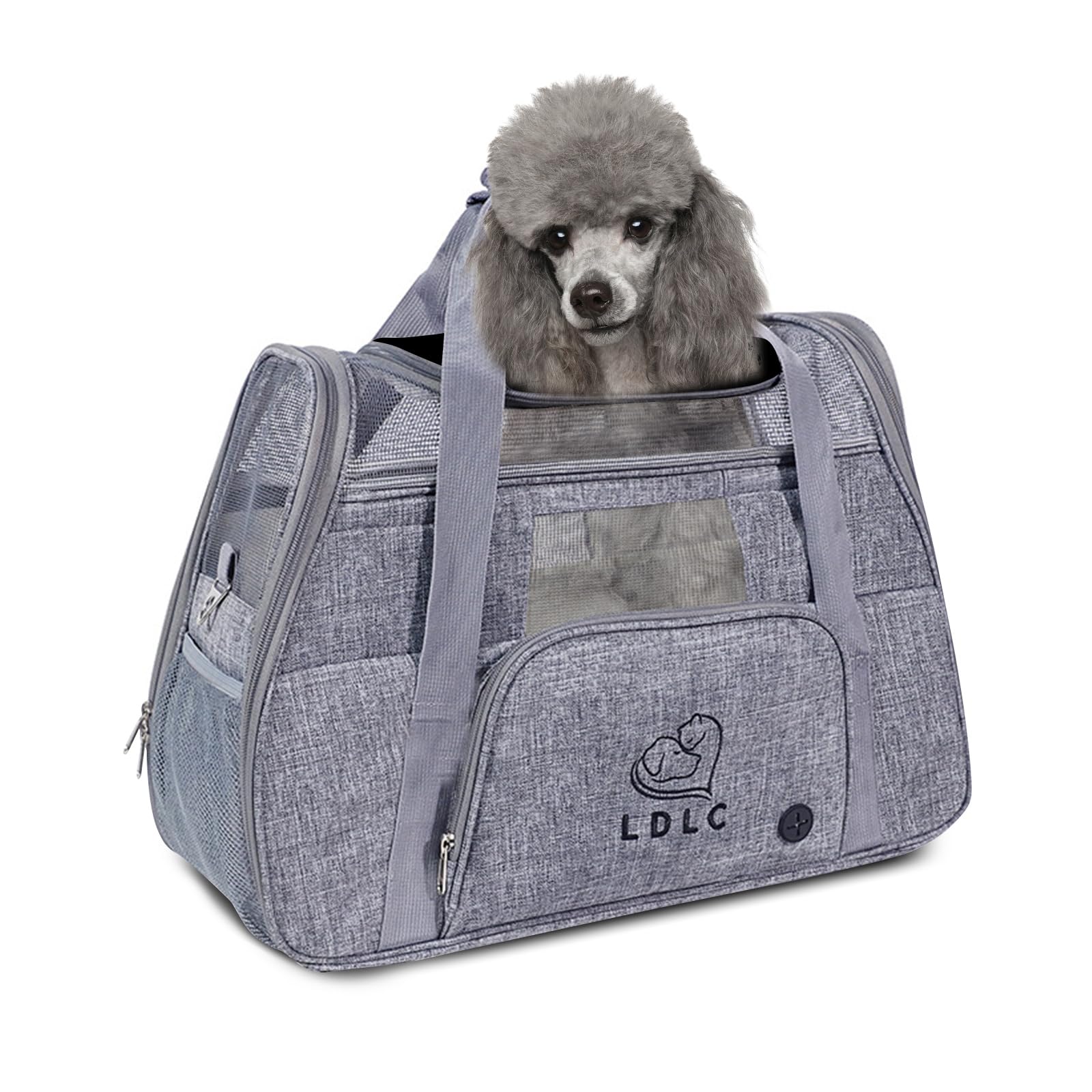 PETCUTE Trasportino per Cani e Gatti, Trasportino Cane per Gatto Portabile e Traspirante, Borsa Gatto Oxford Morbido con Guinzaglio Interno di Sicurezza, Tappetino Rimovibile Fino a 8kg Grigio