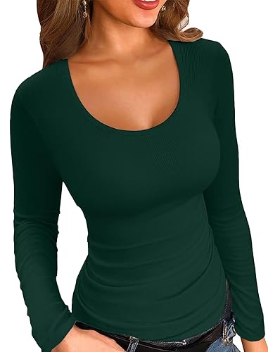 VICHYIE Summer Women's Scoop Neck Short Sleeve Shirts Ribbed Slim