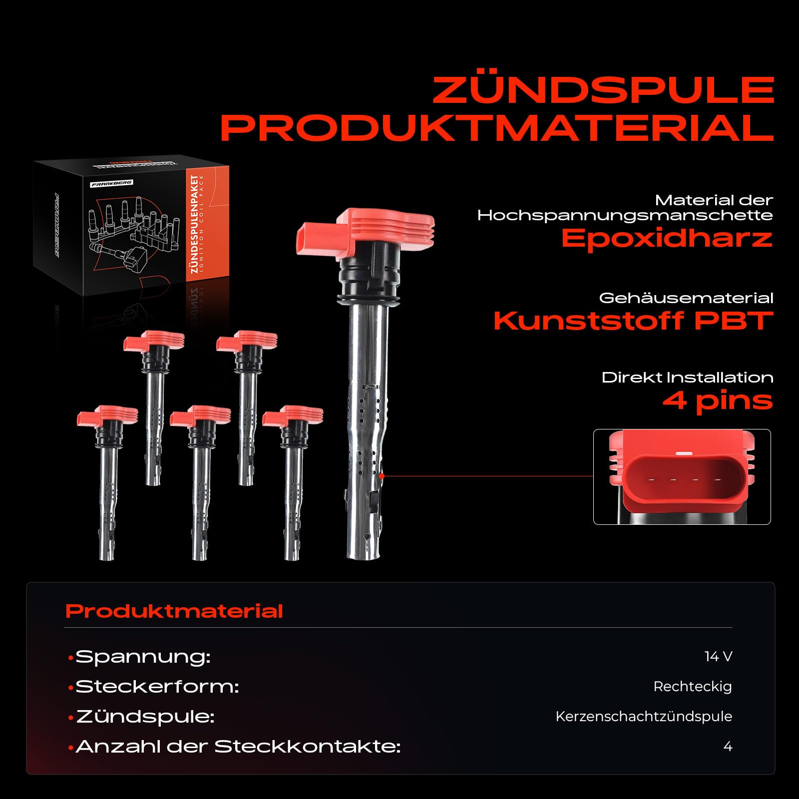 Frankberg 6x Zündmodul Zündspule Zündspulenmodul 4-Polig Replace# 06E905115