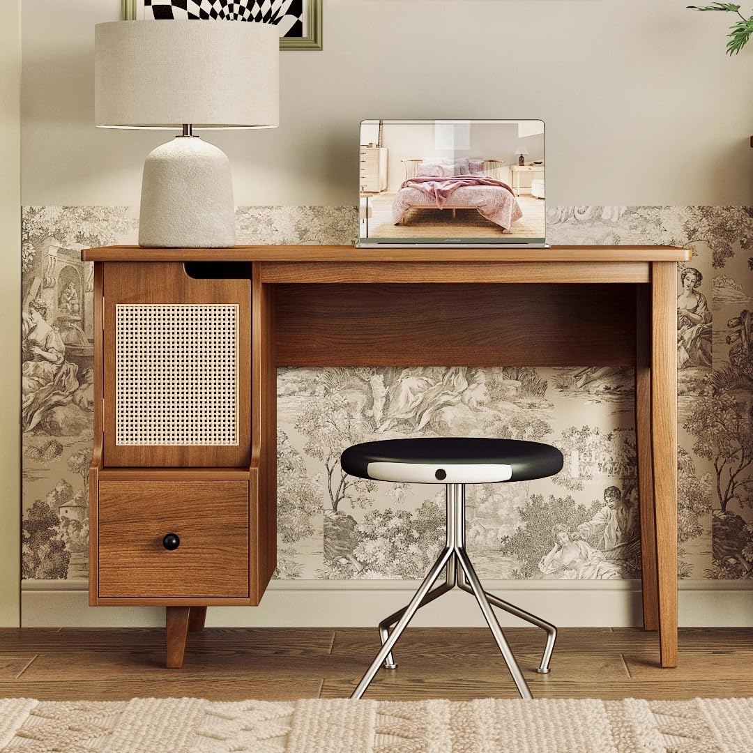 ukorua Vintage Style Desk with Storage Space and Drawer, Mid-Century Modern for Small Space