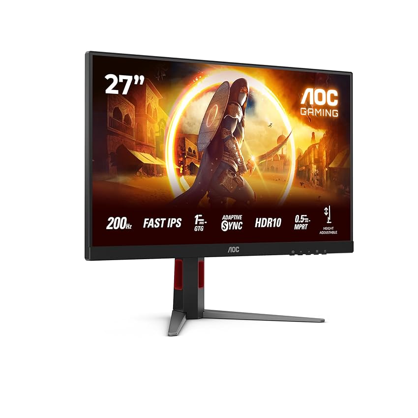 AOC Gaming 27G4HA - Monitor Full HD da 27 pollici, 200 Hz, 1 ms, comp. G-Sync, HDR10 1920x1080, 2x HDMI 2.0, 1x DisplayPort 1.4 nero-rosso, 27 inch FHD Fast IPS, Regolazione altezza - Altoparlanti