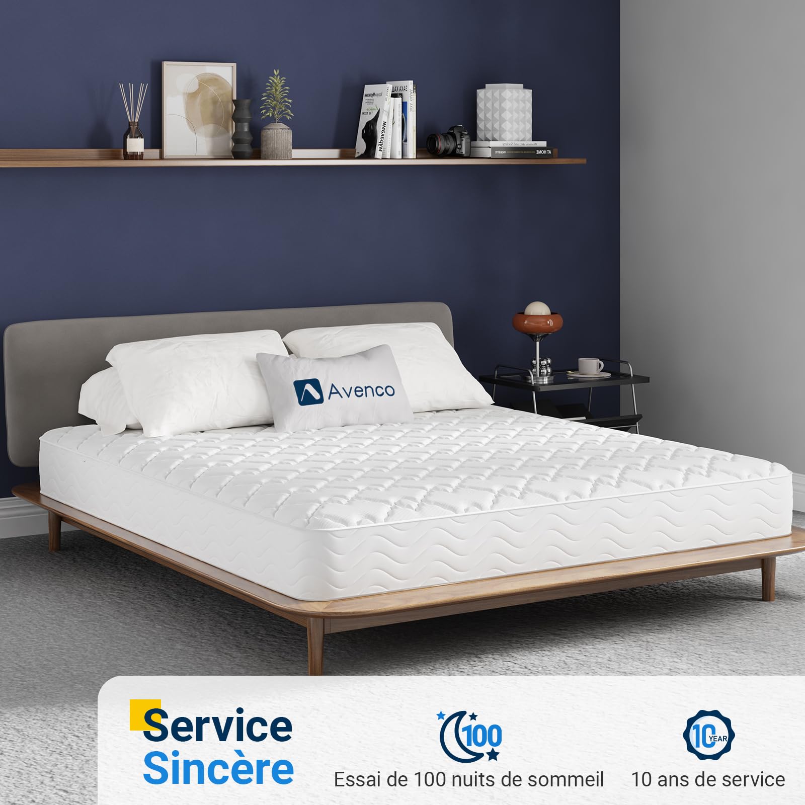 Avenco Matelas 90x200, 20CM, Matelas à Ressorts Ensachés, Mousse de Confort Double, Isolation des Mouvements, Certifié Sûr et Fiable par CertiPUR-US et Oeko-TEX, Soutien Lombaire